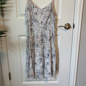 Elegant White and Navy Blue Printed Dress
